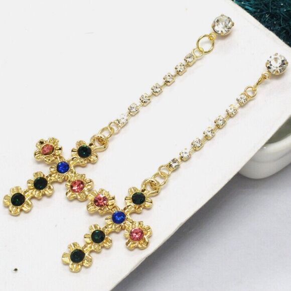 ✝️ Betsey Johnson stunning cross dangle earrings ✝️ - Picture 5 of 7